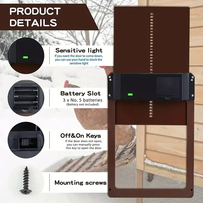 PCS Automatic Chicken House Coop Door Light-Sensitive Night And Morning Delay Auto Guard Door Opening For Chickens-4
