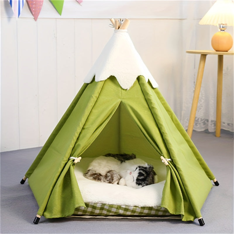 Wooden Cat Villa Tent with Bed-2