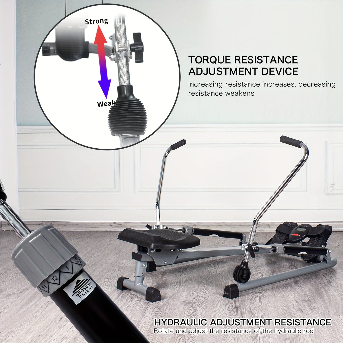 Foldable Rowing Machine with LCD Monitor - Fitness Trainer(Grey)-1