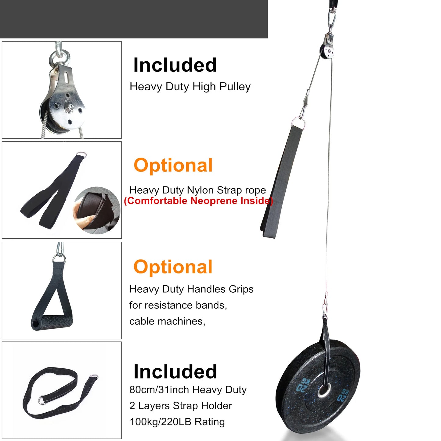 Fitness DIY Pulley Cable Machine Attachment System-3