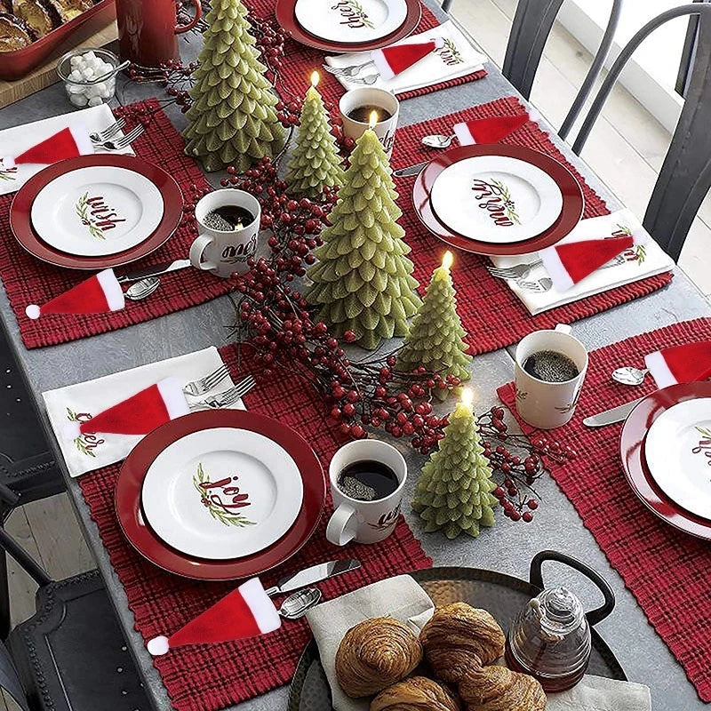 Set of 20 Christmas Hat Cutlery Bags - Festive Tableware Holders for Xmas Home Kitchen Decor-3