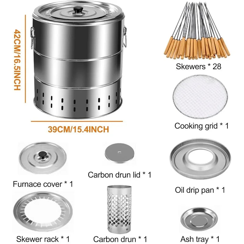 Portable Wrap-Around Charcoal Grill Smokeless BBQ Grate Silver-2