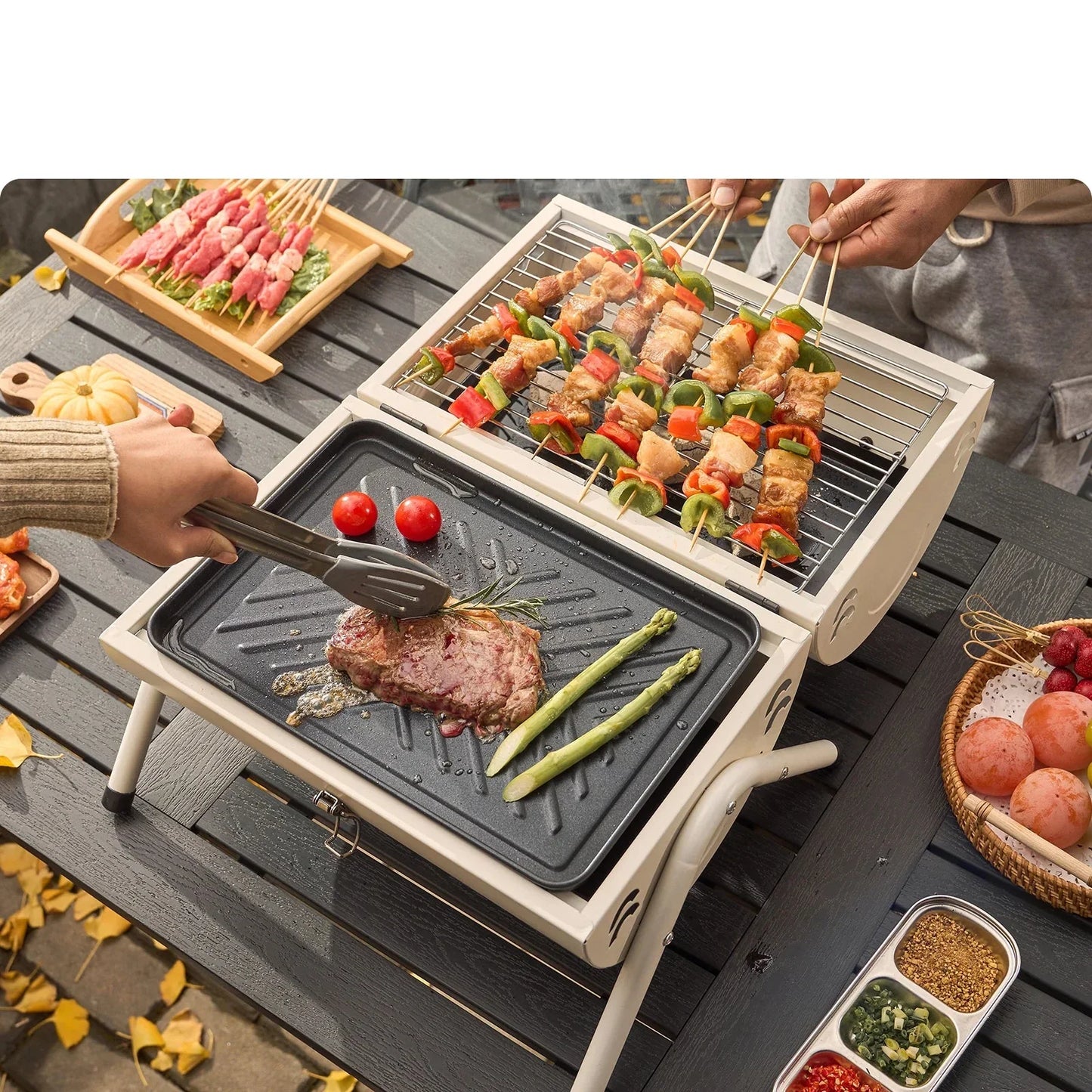 Dual-Side Portable Charcoal BBQ Grill Camping Stove White-3