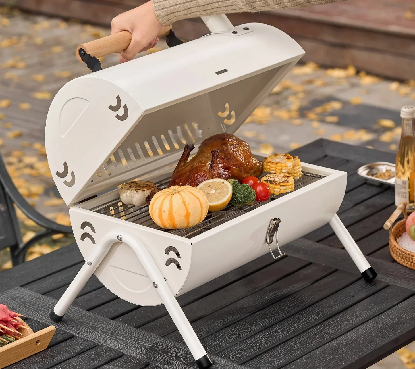 Dual-Side Portable Charcoal BBQ Grill Camping Stove White-1