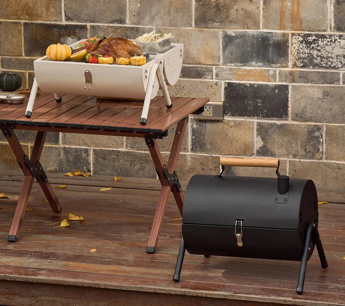 Dual-Side Portable Charcoal BBQ Grill Camping Stove White-2
