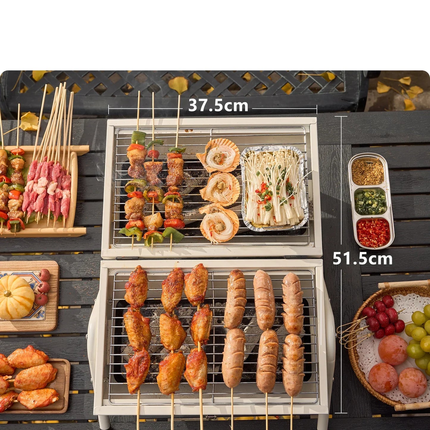 Dual-Side Portable Charcoal BBQ Grill Camping Stove White-4