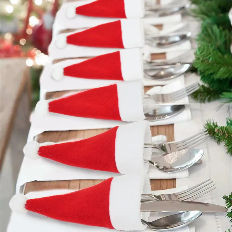 Set of 20 Christmas Hat Cutlery Bags - Festive Tableware Holders for Xmas Home Kitchen Decor-2