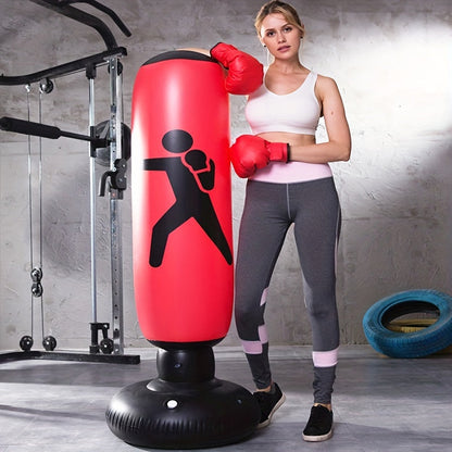 1pc Inflatable Fitness Boxing Bag Stand - Durable Martial Arts Training Aid(Red)-3