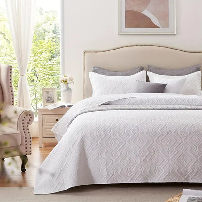 White Microfiber 3-Piece 150GSM Bedspread Set - Queen Size-2