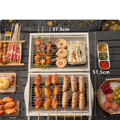 Dual-Side Portable Charcoal BBQ Grill Camping Stove White-4
