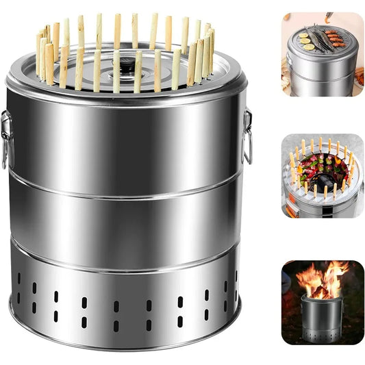 Portable Wrap-Around Charcoal Grill Smokeless BBQ Grate Silver-0