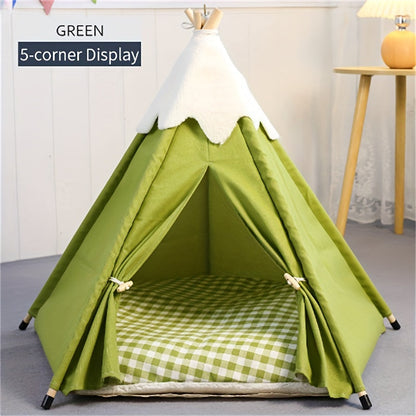 Wooden Cat Villa Tent with Bed-1